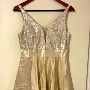 Ever Pretty Beige and Silver Embellished Dress